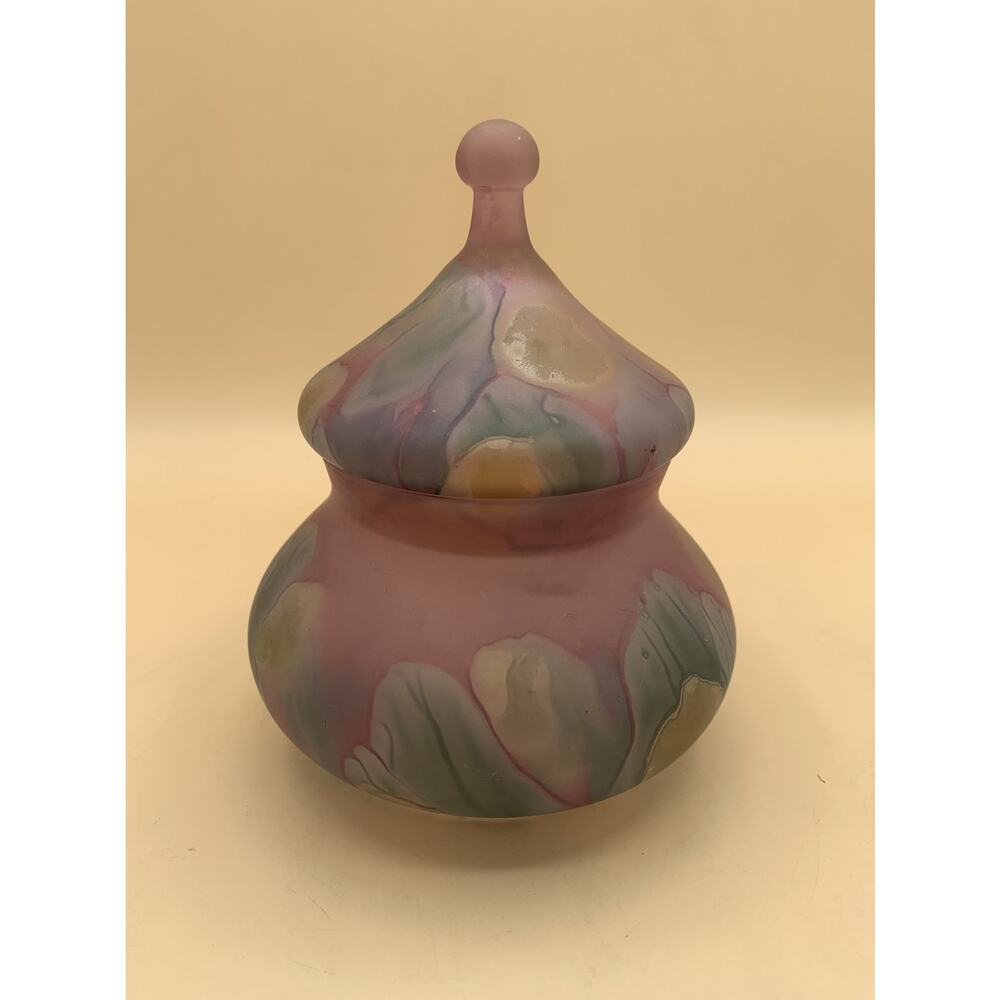 Rueven Art Nouveau Glass Hand Painted Covered Candy Dish